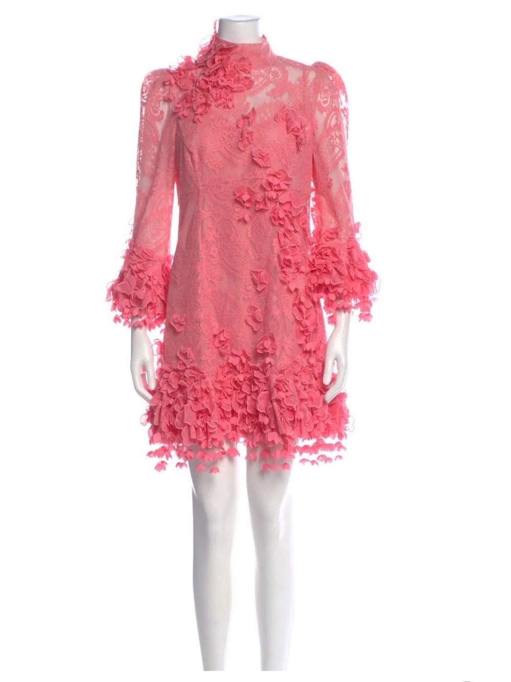 Zimmermann Coral Pink Floral Appliqué Lace Mini Dress